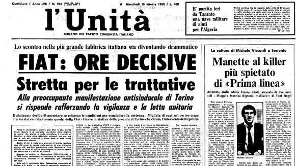 Copertina della news 14 ottobre 1980:<br>la marcia dei quarantamila